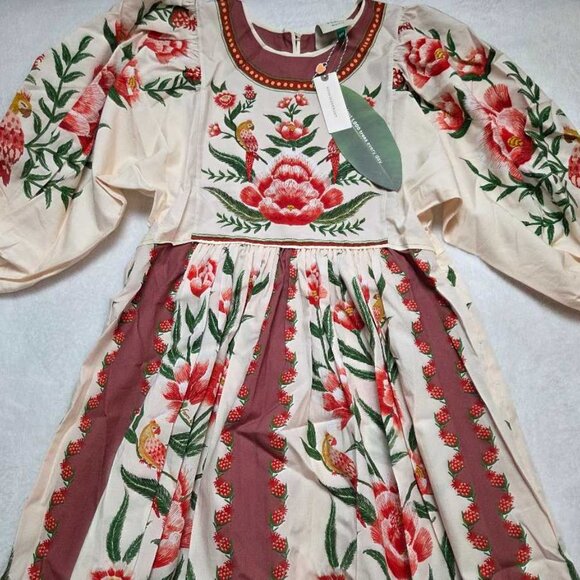 New XXS Farm Rio x Anthropologie puff-sleeve printed midi dress - Picture 4 of 11